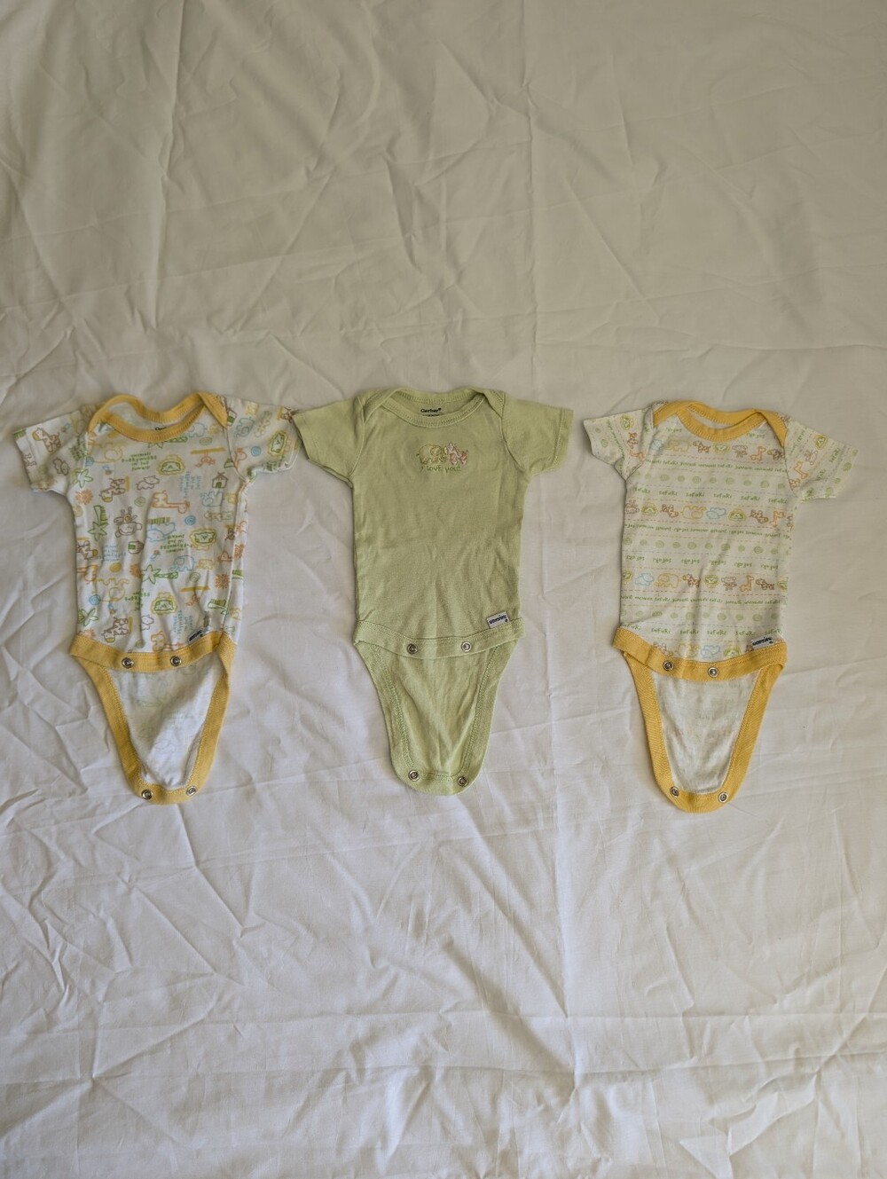 Gerber Green & Yellow Baby One-Piece Bodysuits - 3 Pack